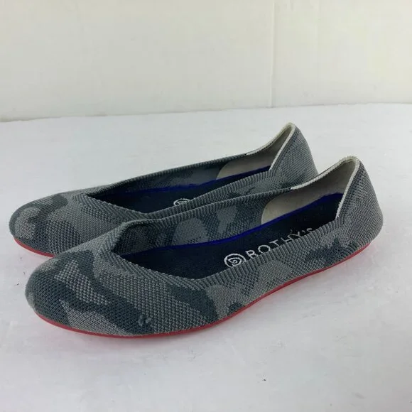 Rothys Ballet Flat Shoes Womens Sz 9 Gray Camo Slip On Comfort Designer Shoes - Picture 2 of 9